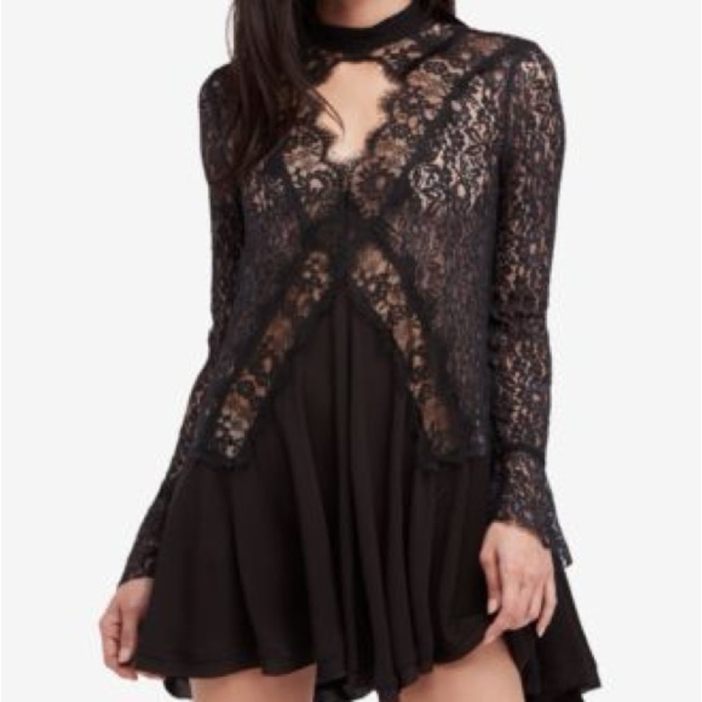 Free People tell tale cutout Black Lace tunic